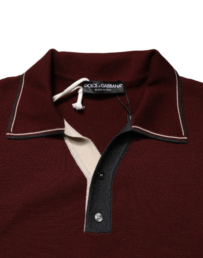 Dolce & Gabbana Maroon Re-Edition Wollen T-shirt met Lange Mouwen