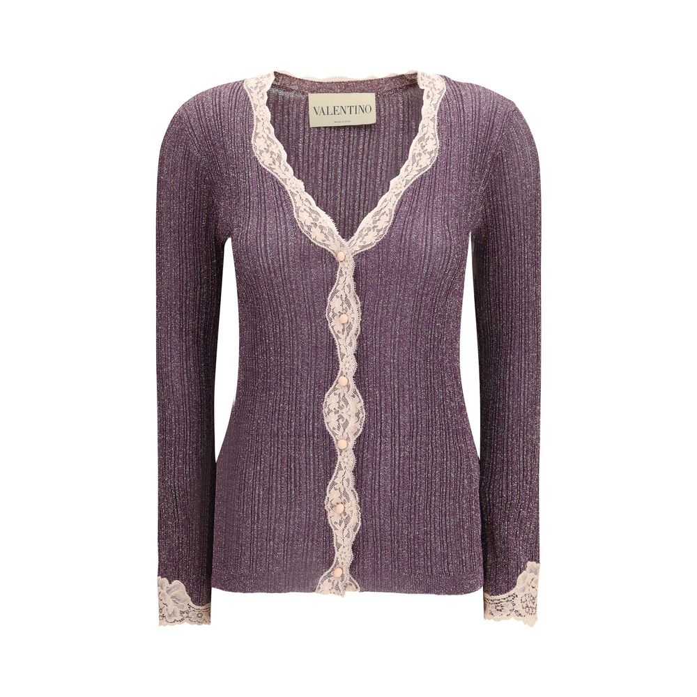 Valentino Purple Viscose Cardigan with Lace Details