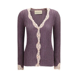 Valentino Purple Viscose Cardigan with Lace Details