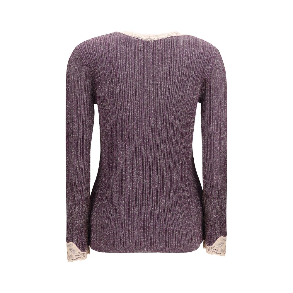 Valentino Purple Viscose Cardigan with Lace Details