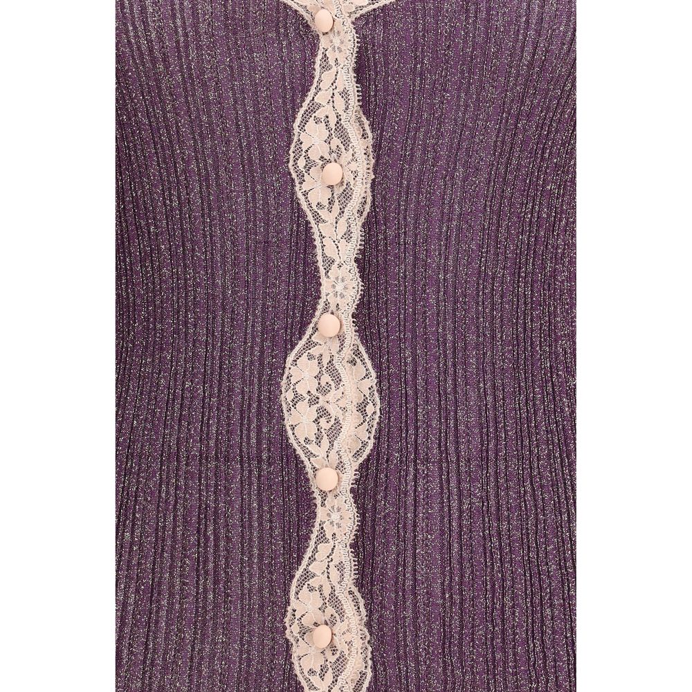 Valentino Purple Viscose Cardigan with Lace Details