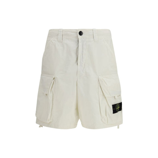 Stone Island White Cotton Bermuda Shorts - SS26