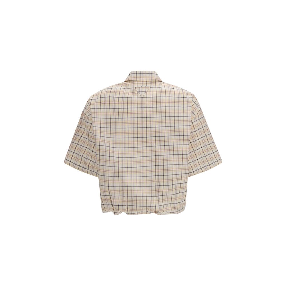 Prada Beige Checked Poplin Shirt for Women