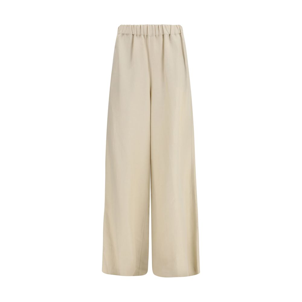 Max Mara Beige Linen Casual Pants - Elegant Wide-Leg Design