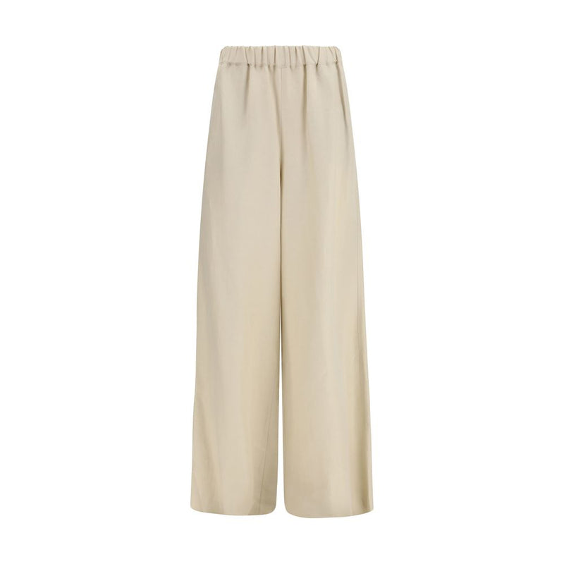 Max Mara Beige Linen and Silk Wide-Leg Casual Pants