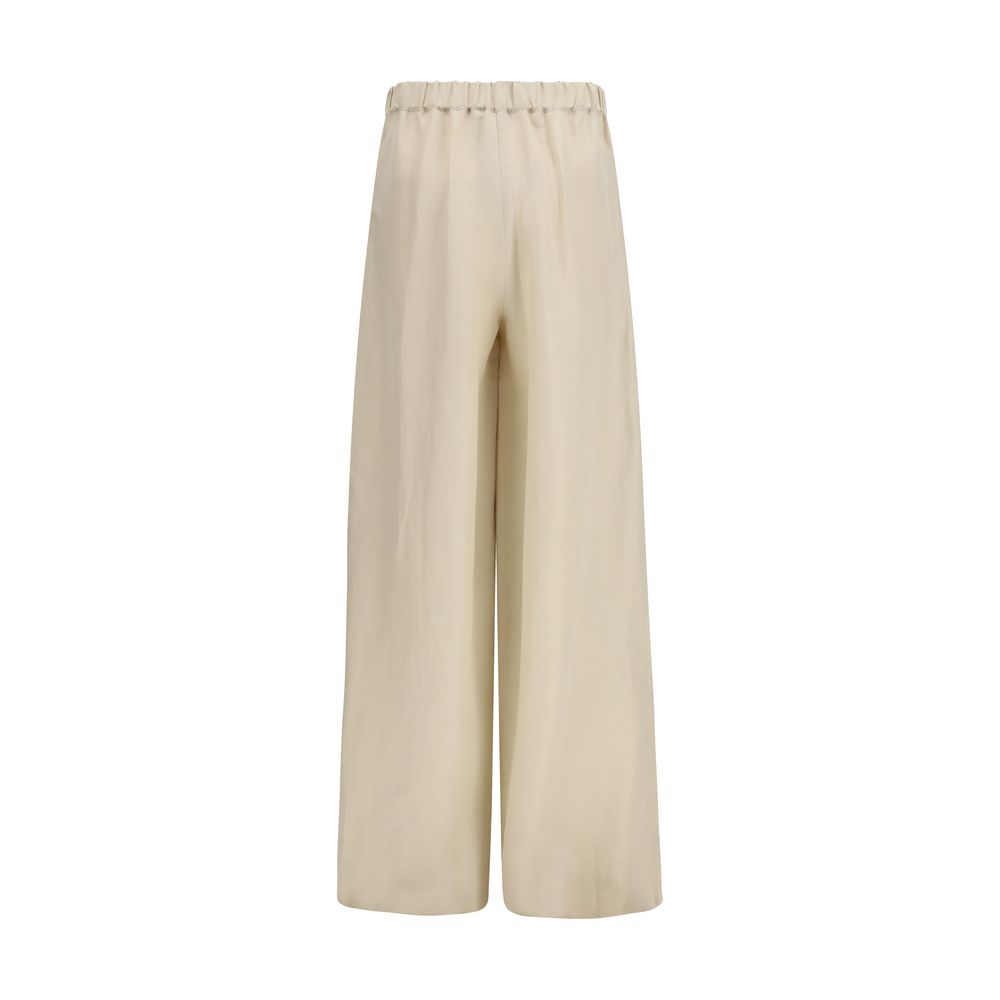 Max Mara Beige Linen Casual Pants - Elegant Wide-Leg Design