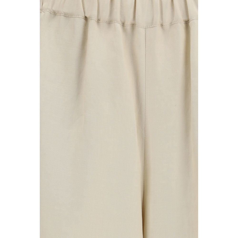 Max Mara Beige Linen Casual Pants - Elegant Wide-Leg Design