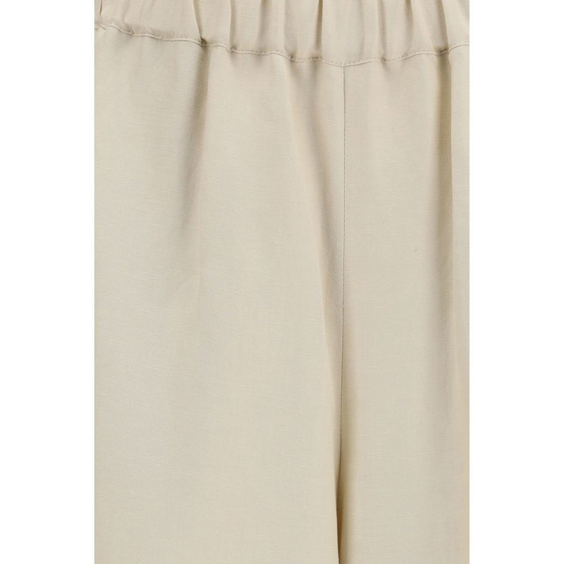 Max Mara Beige Linen and Silk Wide-Leg Casual Pants