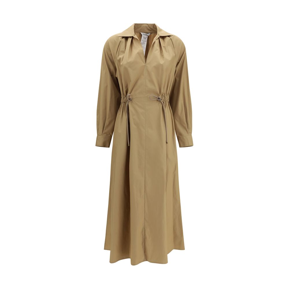 Max Mara Pedaggi Midi Dress in Beige Cotton
