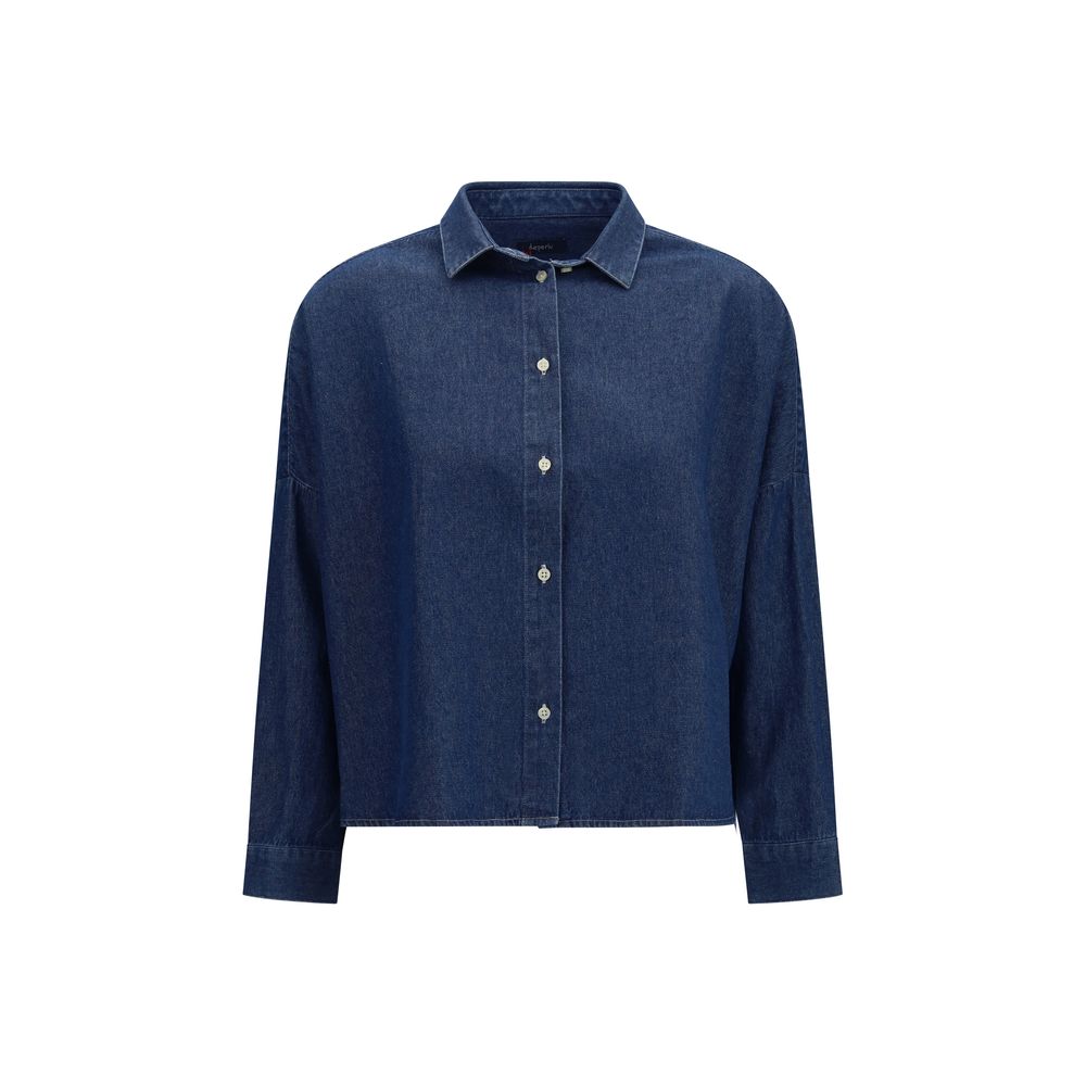 Deperlu Blue Denim Shirt - Elegant Cotton and Linen Blend