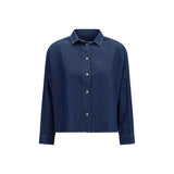 Deperlu Blue Denim Shirt - Elegant Cotton and Linen Blend