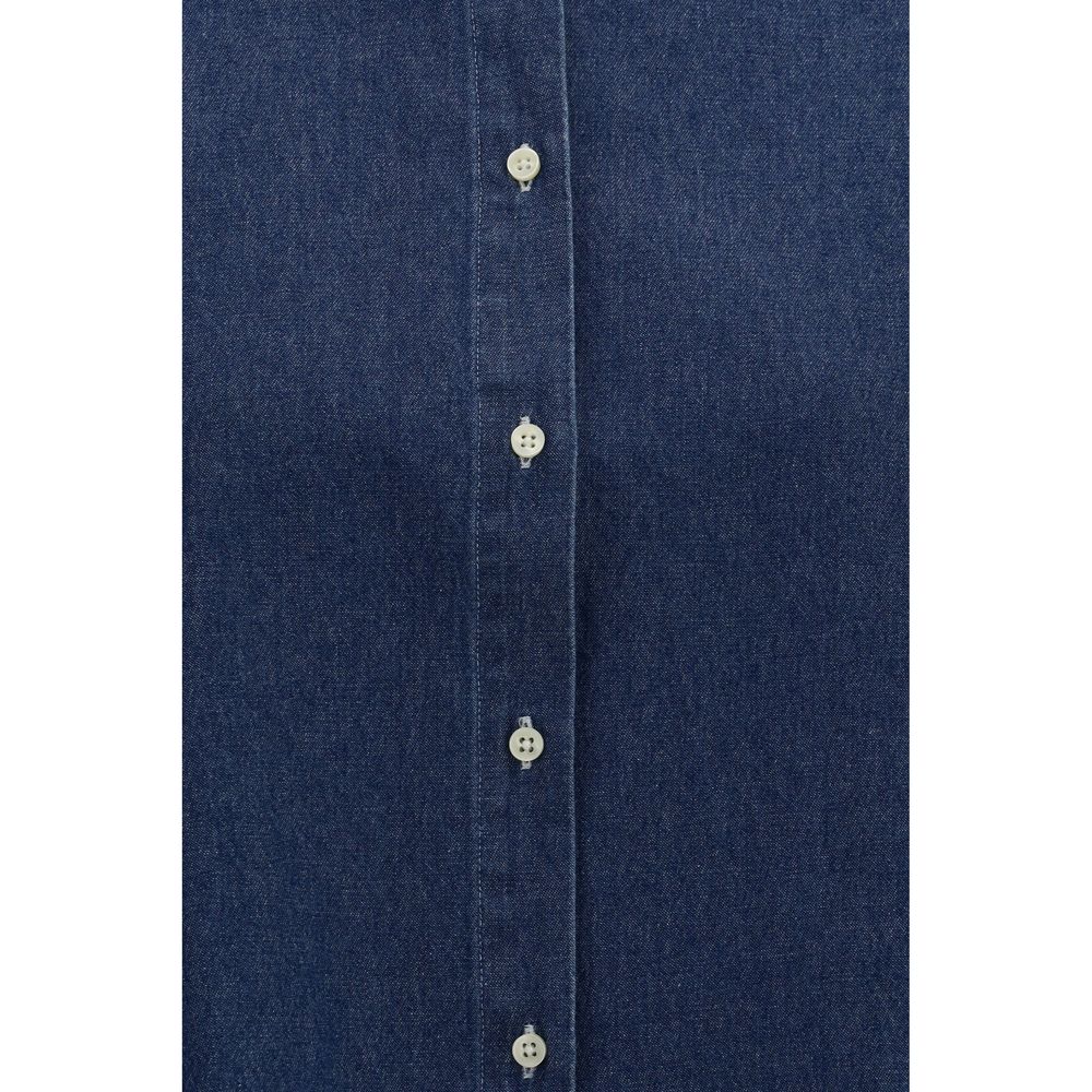 Deperlu Blue Denim Shirt - Elegant Cotton and Linen Blend