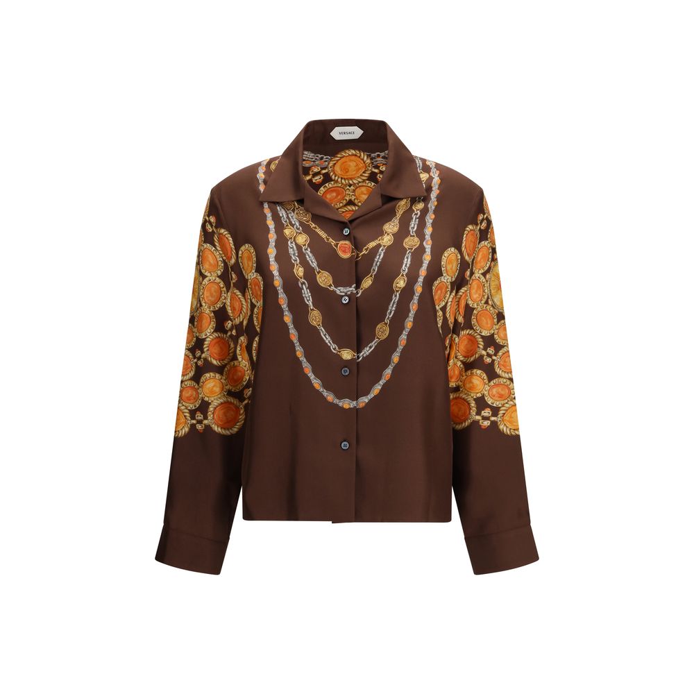 Versace Brown Fabric Chain Print Shirt for Women