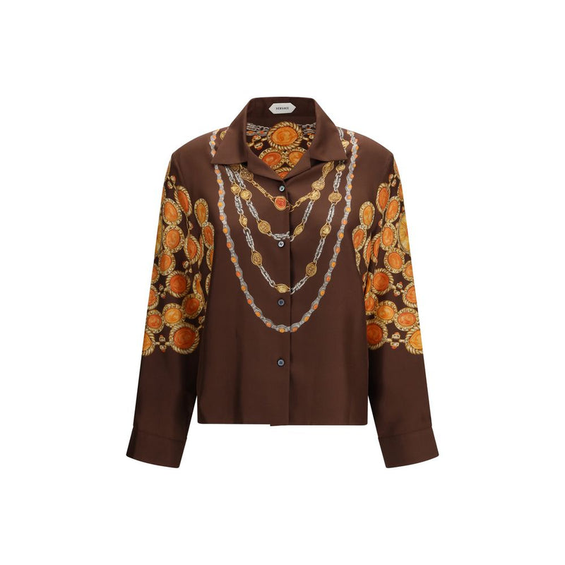 Versace Brown Fabric Chain Print Shirt for Women