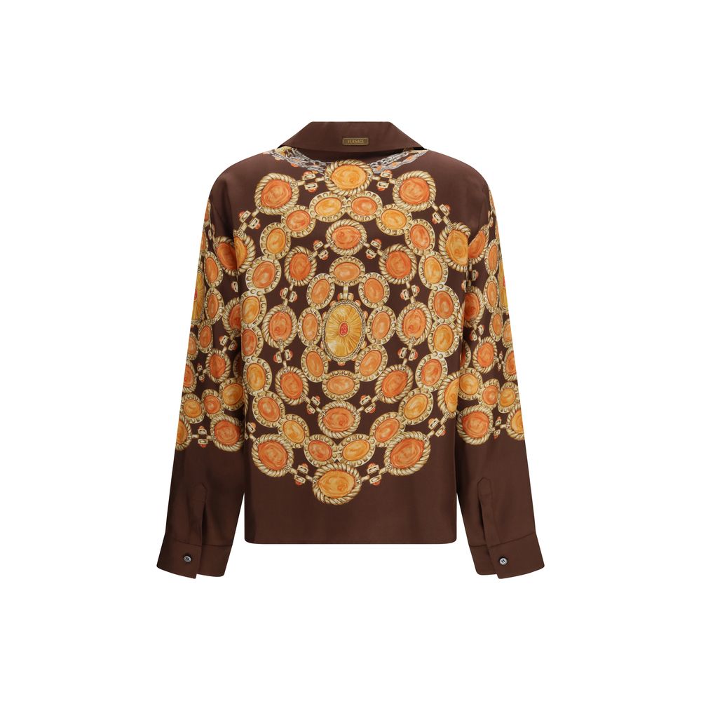 Versace Brown Fabric Chain Print Shirt for Women