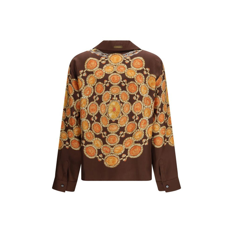 Versace Brown Fabric Chain Print Shirt for Women
