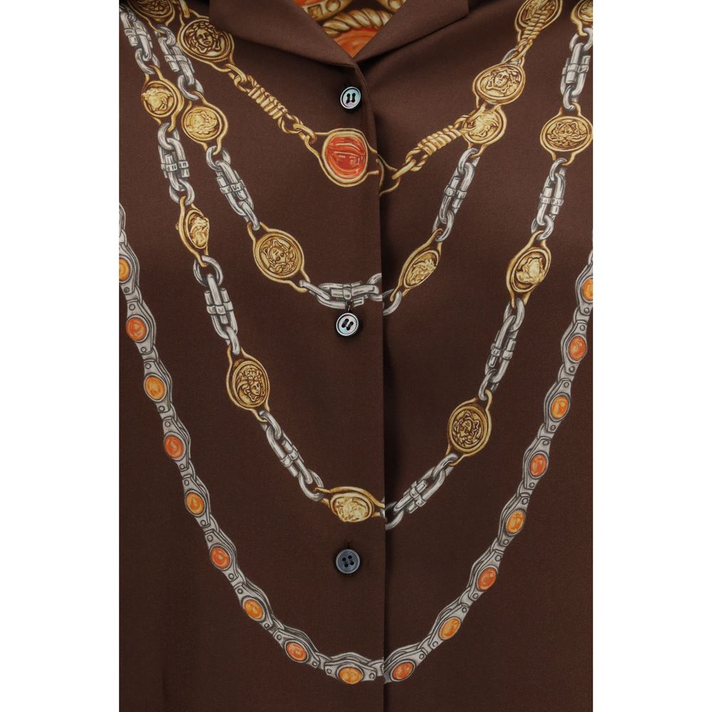 Versace Brown Fabric Chain Print Shirt for Women