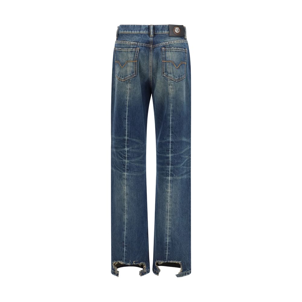 Versace Blue Cotton Straight-Leg Jeans for Women