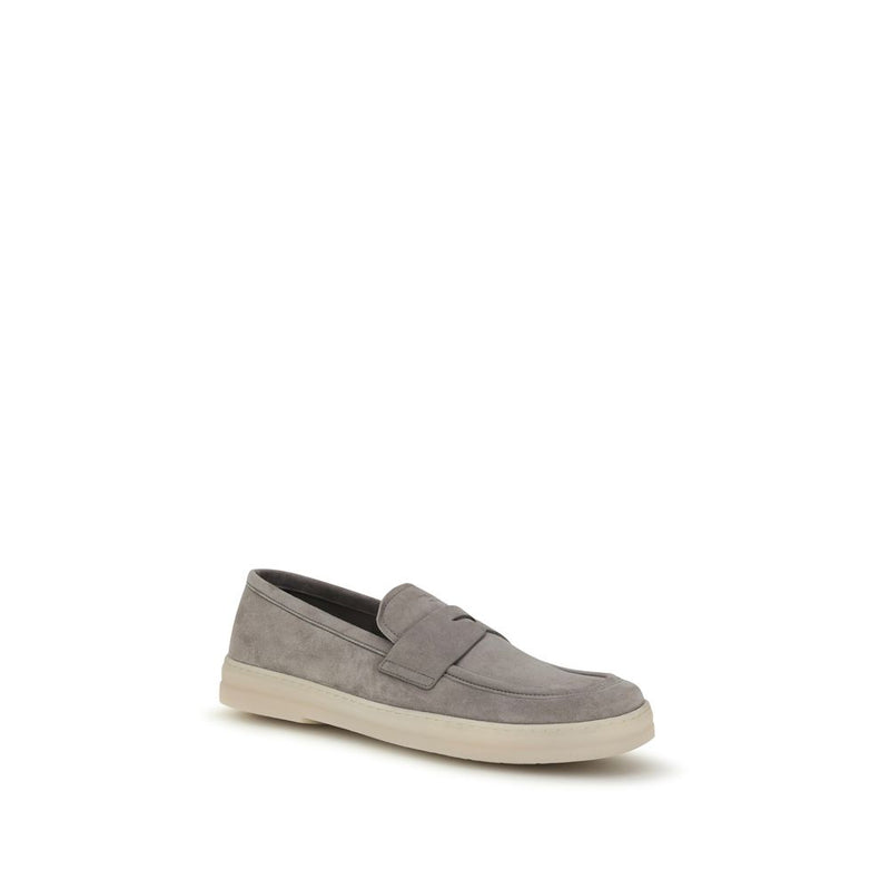 Prada Gray Calf Leather Bos Taurus Slip-On Loafers for Men