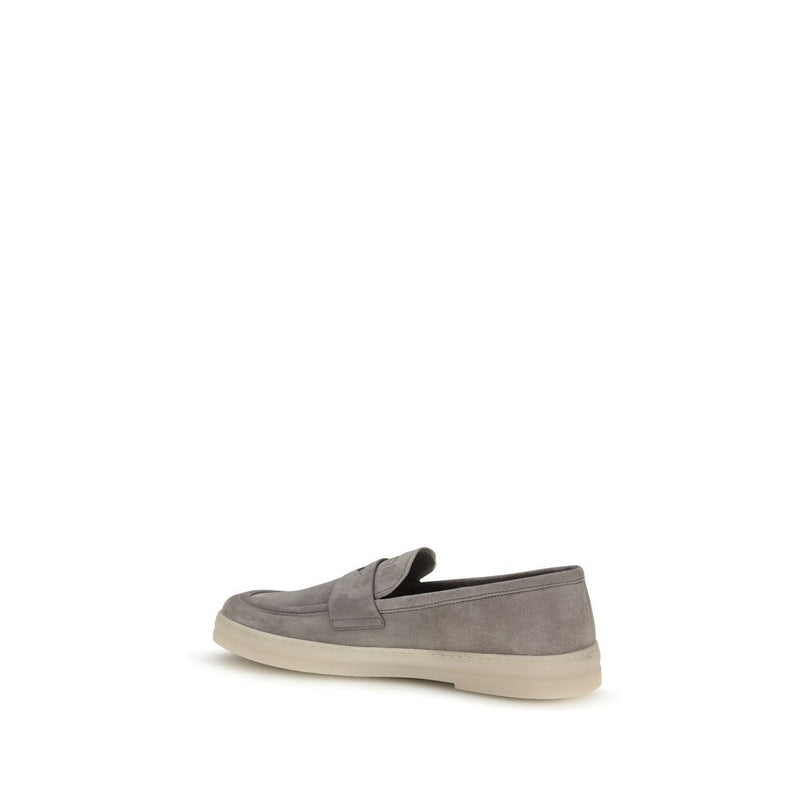 Prada Gray Calf Leather Bos Taurus Slip-On Loafers for Men