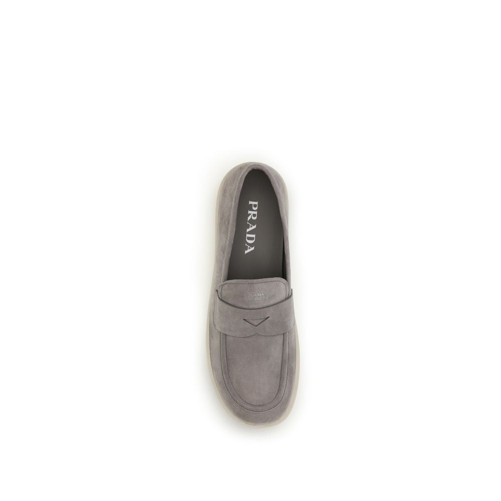 Prada Gray Calf Leather Bos Taurus Slip-On Loafers for Men