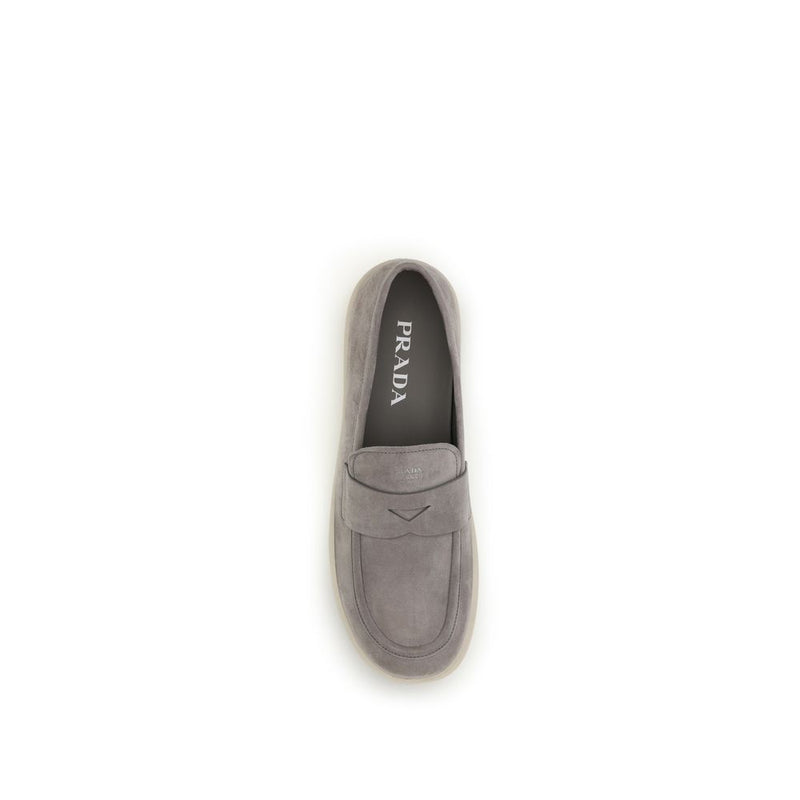 Prada Gray Calf Leather Bos Taurus Slip-On Loafers for Men