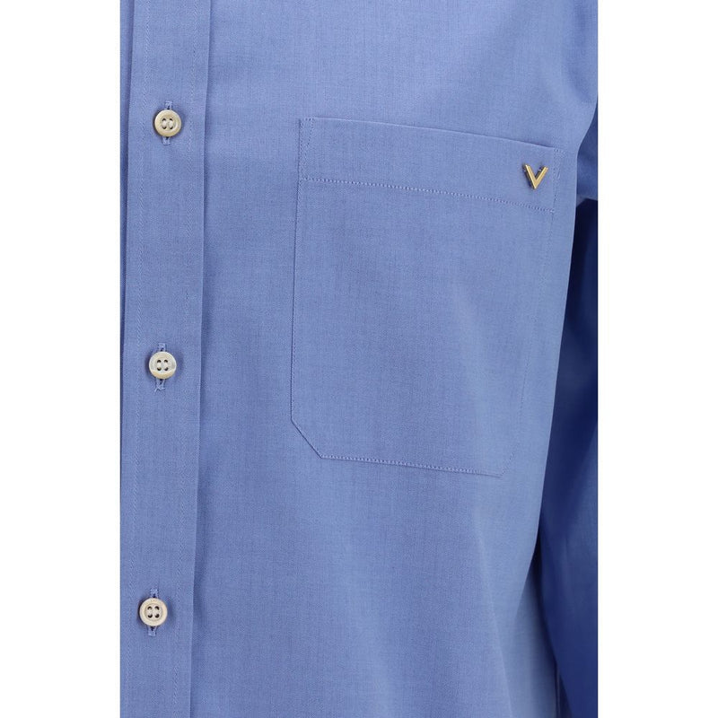 Valentino Blue Cotton Shirt with VGold Detail - Modern Elegance