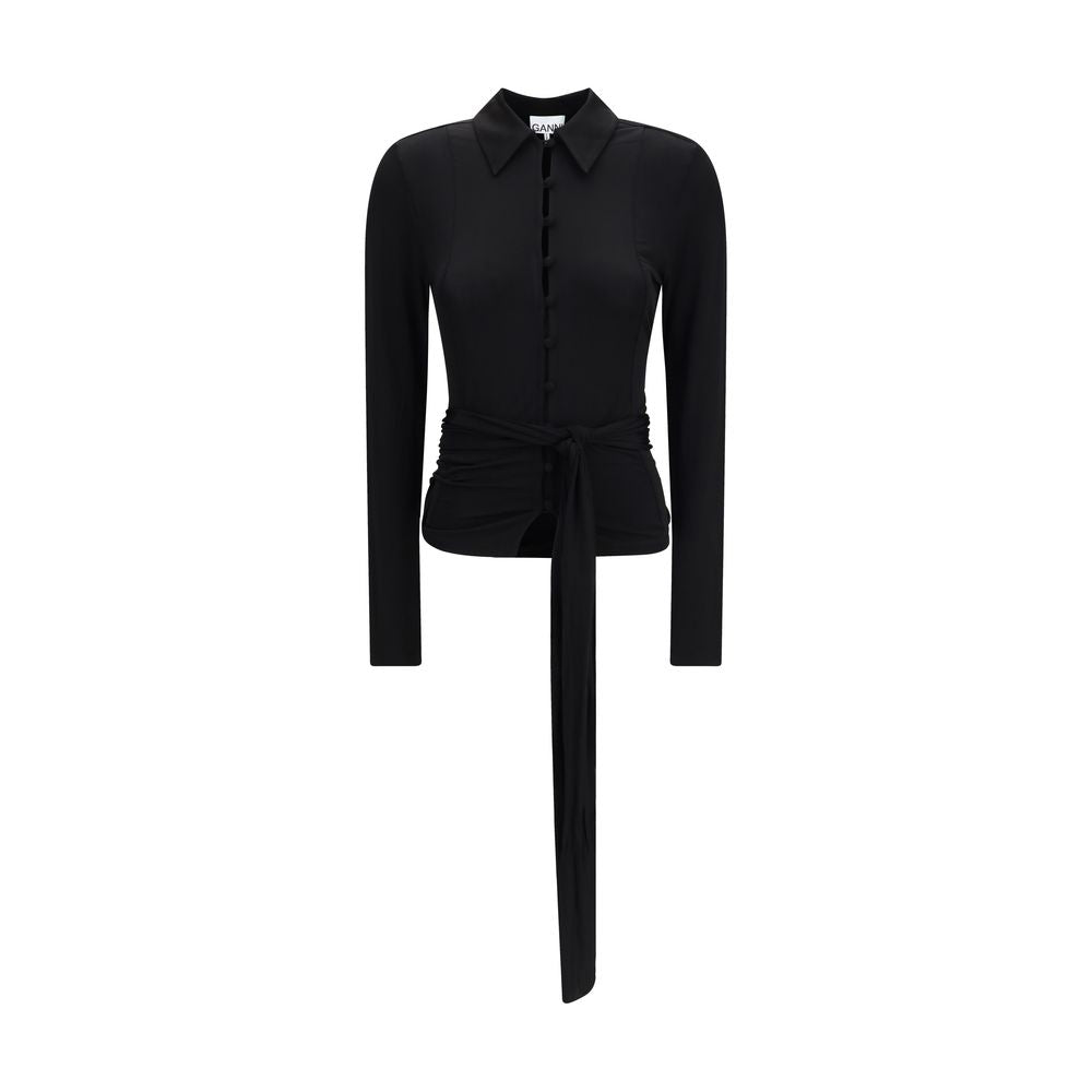 Ganni Black Marl Mesh Shirt - Recycled Polyester