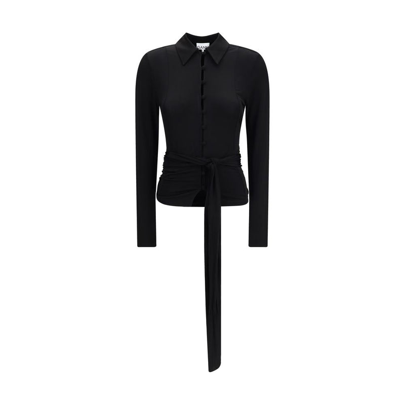 Ganni Black Marl Mesh Shirt - Recycled Polyester