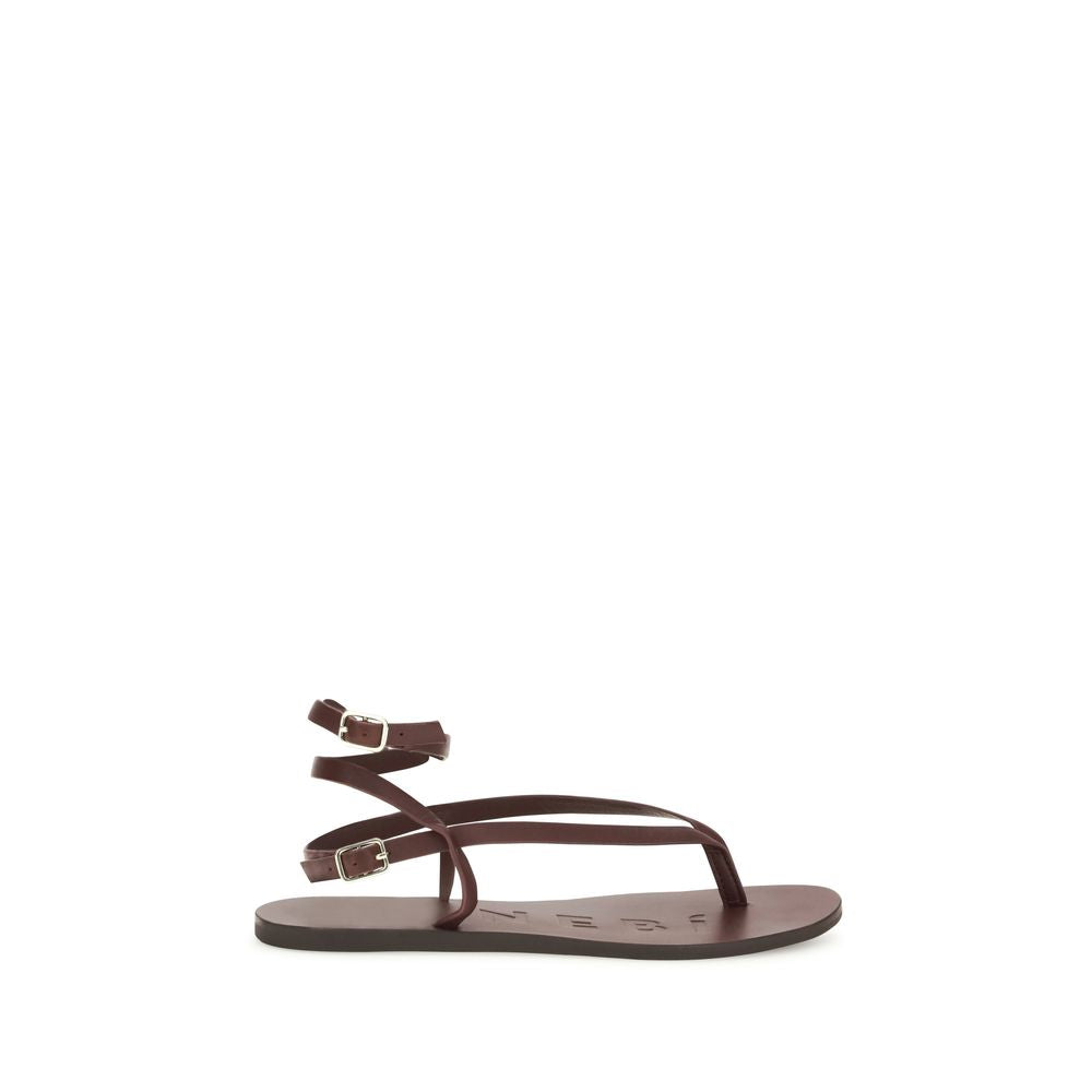 Manebi Brown Calf Leather Bos Taurus Flat Sandals - Women