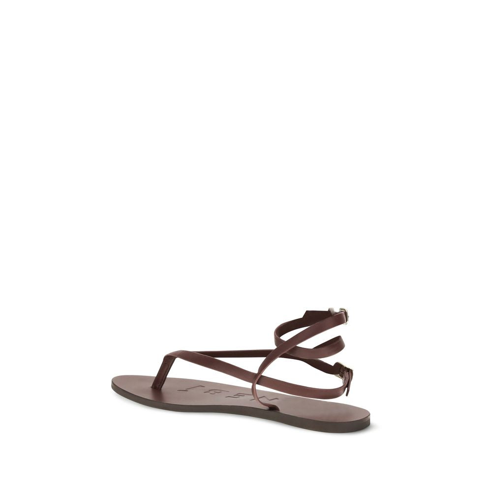 Manebi Brown Calf Leather Bos Taurus Flat Sandals - Women