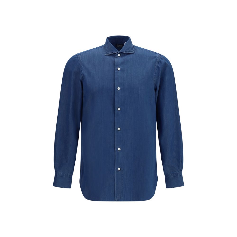 Finamore Napoli Blue Cotton Shirt for Men