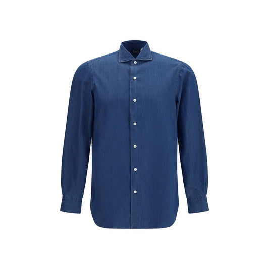 Finamore Napoli Blue Cotton Shirt for Men
