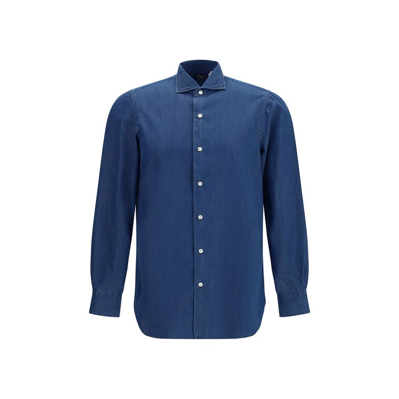 Finamore Napoli Blue Cotton Shirt for Men