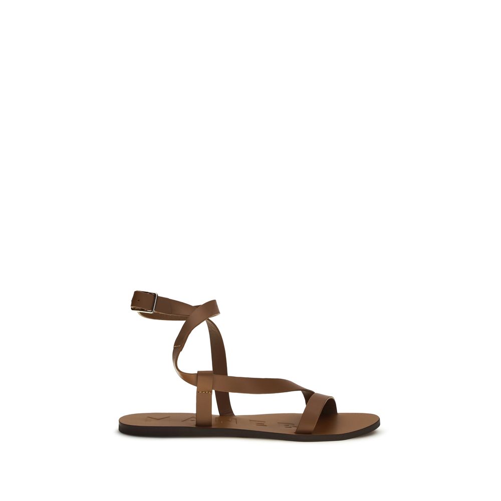 Manebi Brown Calf Leather Bos Taurus Flat Sandals for Women