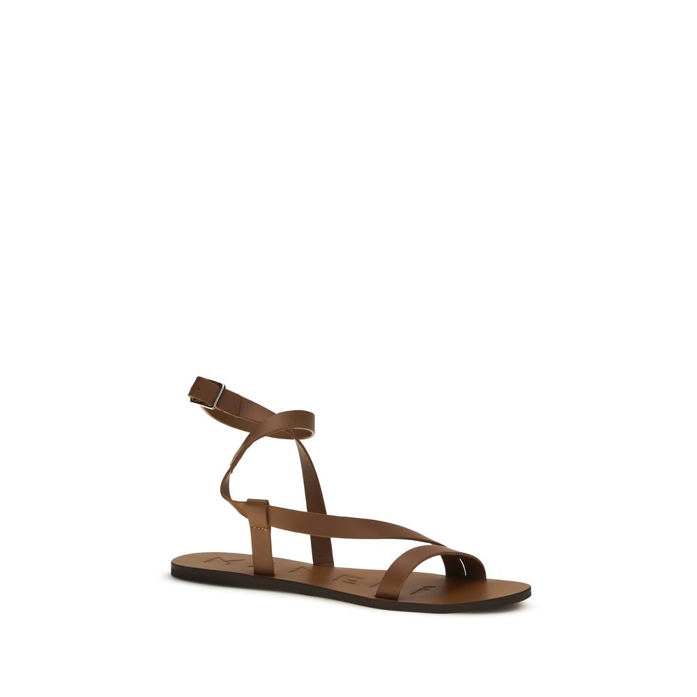 Manebi Brown Calf Leather Bos Taurus Flat Sandals for Women