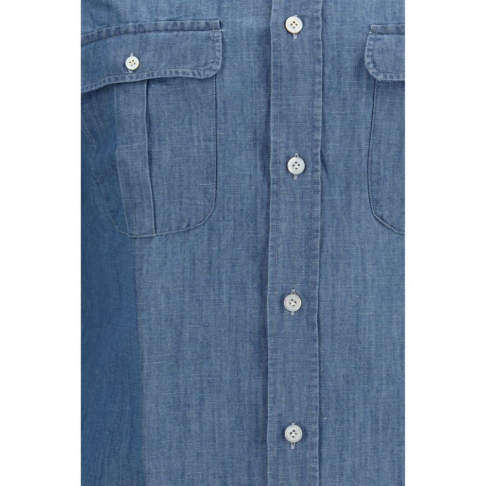 Finamore Zurigo Blue Cotton Dress Shirt for Men