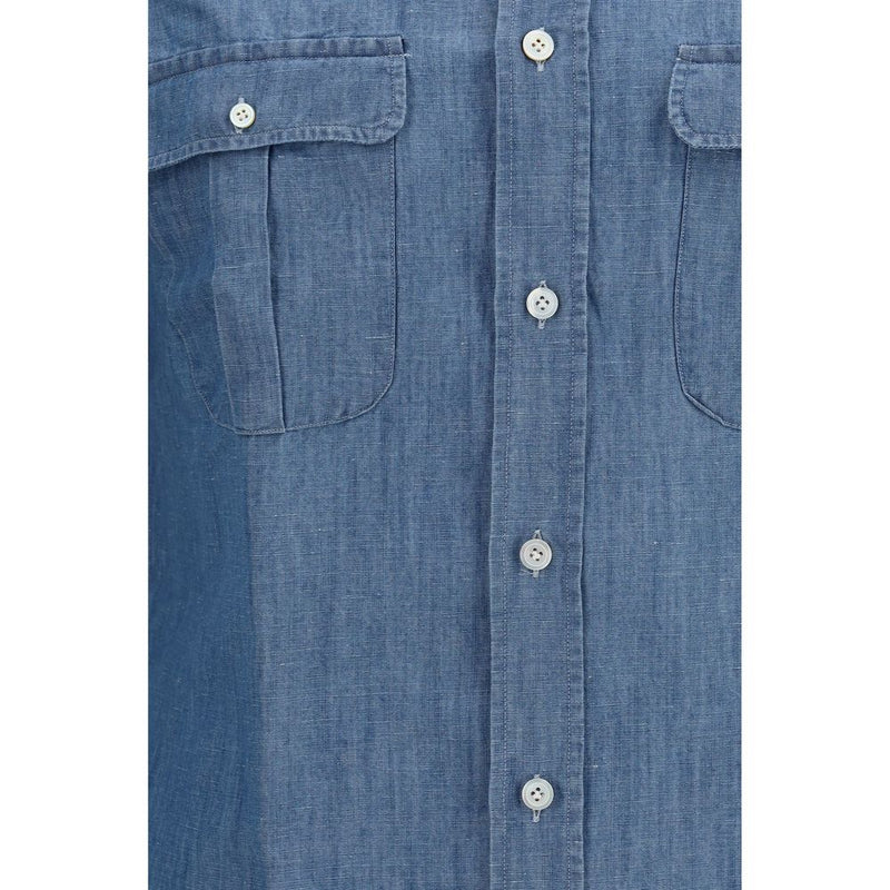 Finamore Zurigo Blue Cotton Dress Shirt for Men