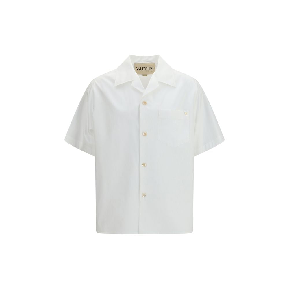 Valentino White Cotton Bowling Shirt with VGold Detail