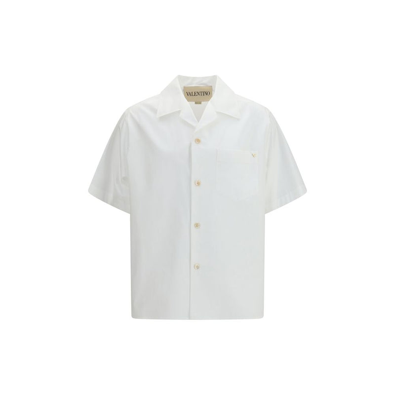 Valentino White Cotton Bowling Shirt with VGold Detail