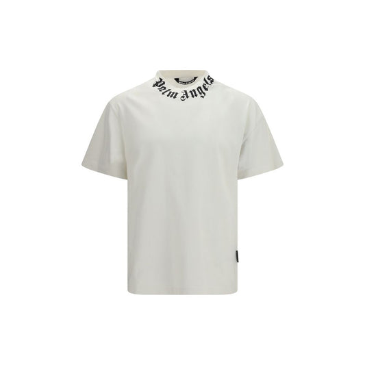 Palm Angels White Cotton T-Shirt - Neck Logo Design