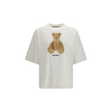 Palm Angels White Cotton T-Shirt with Bear Print