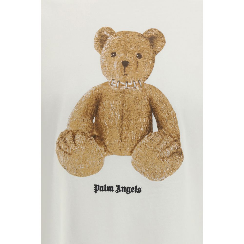 Palm Angels White Cotton T-Shirt with Bear Print