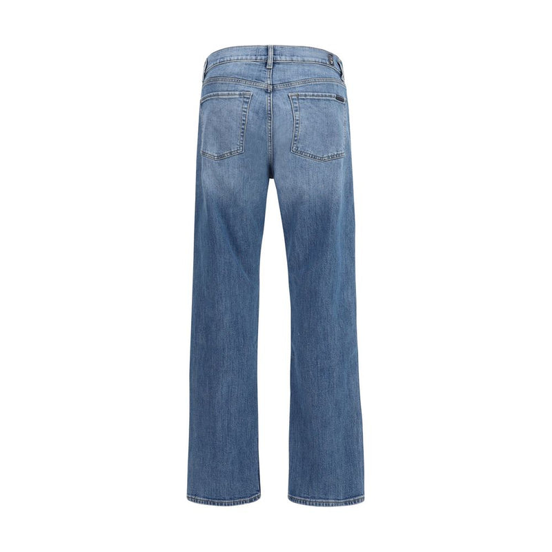 7FOR Blue Cotton Straight-Leg Jeans for Men - Comfort Fit