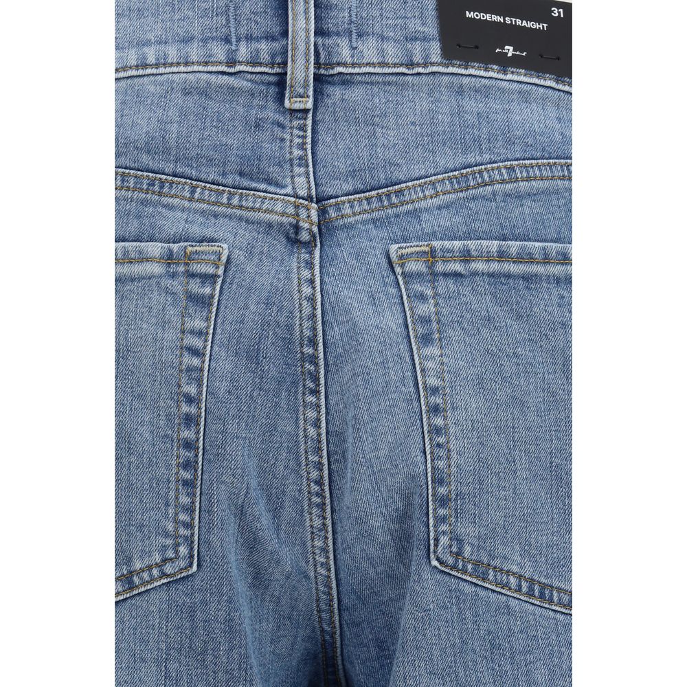 7FOR Blue Cotton Straight-Leg Jeans for Men - Comfort Fit