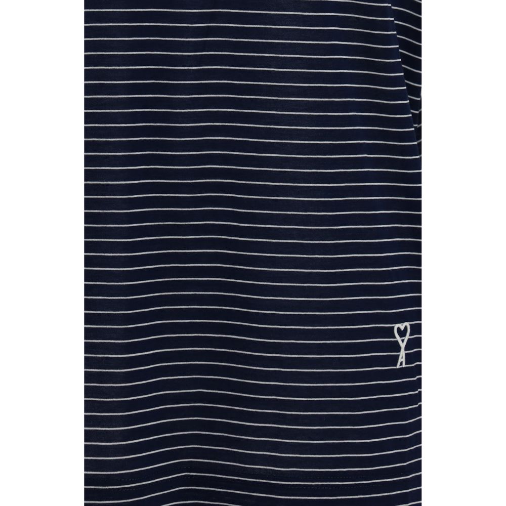 Ami Paris Blue Cotton Striped T-Shirt for Men