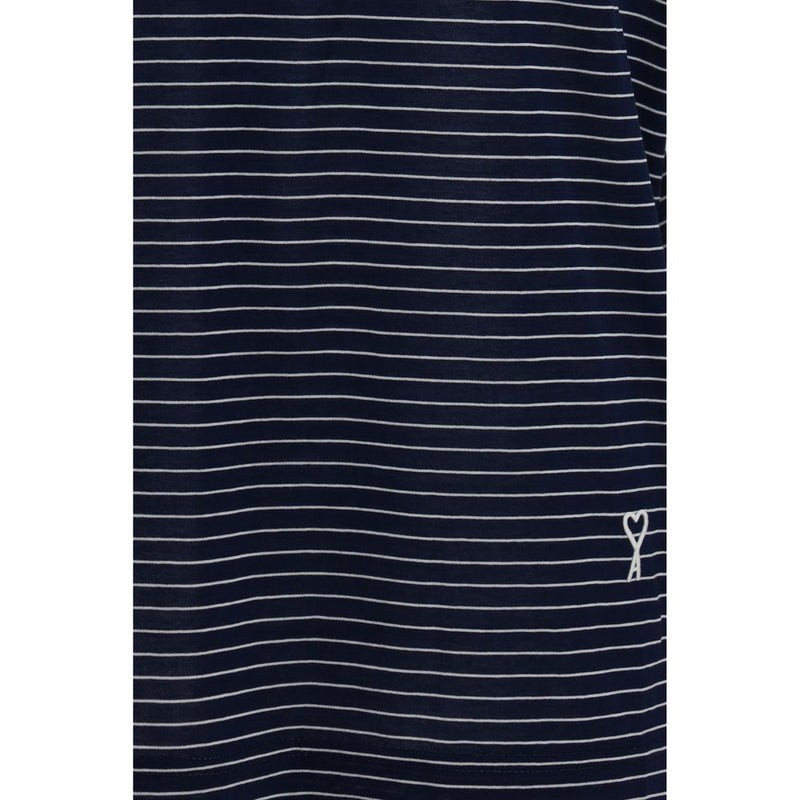 Ami Paris Blue Striped Cotton T-Shirt for Men