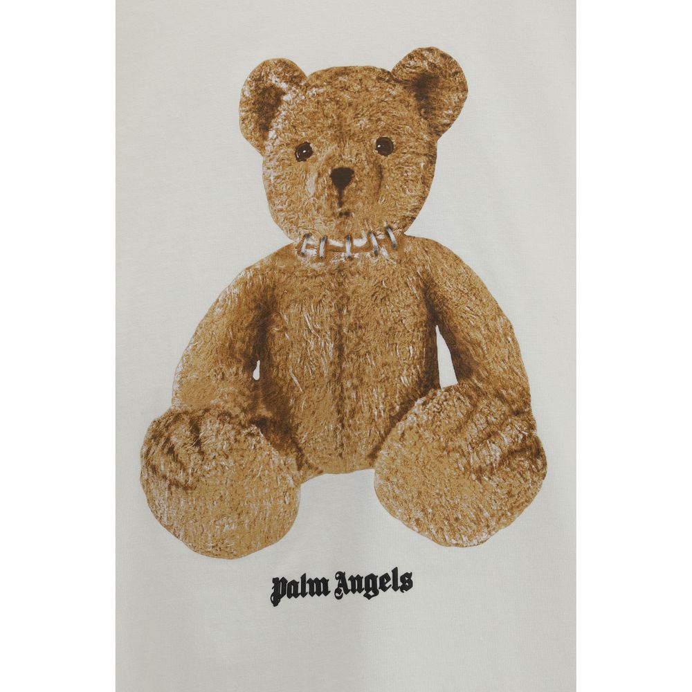Palm Angels Beige Cotton Bear Print T-Shirt