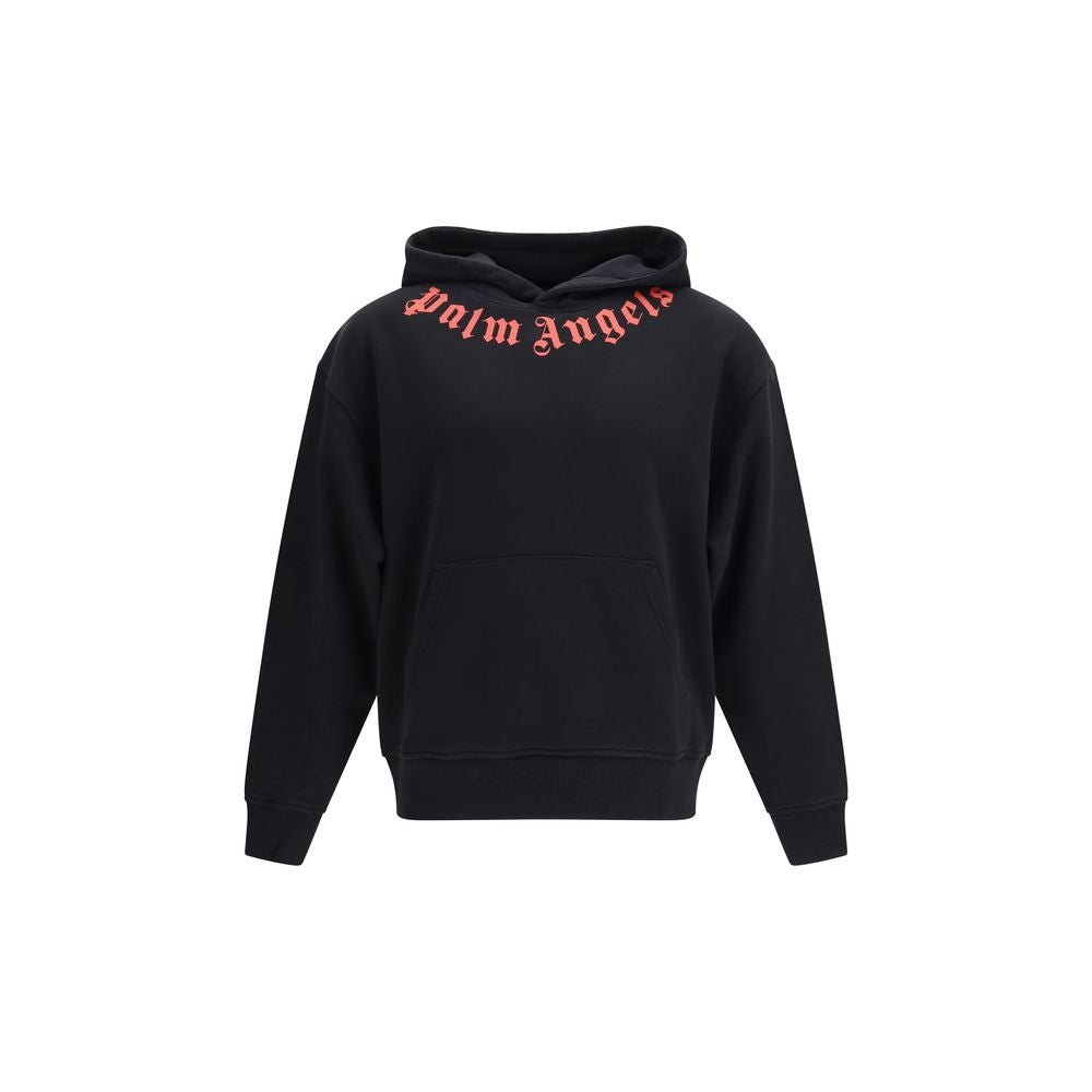 Palm Angels Neck Logo Black Cotton Hoodie for Men