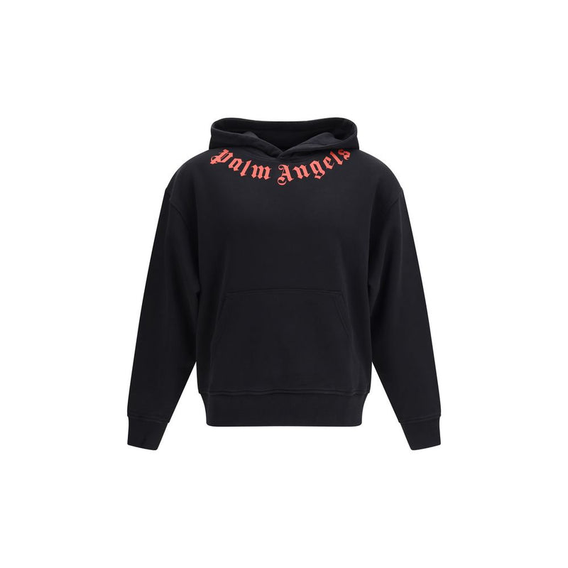 Palm Angels Neck Logo Black Cotton Hoodie for Men